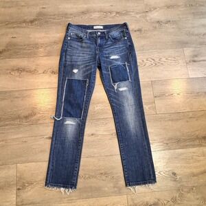 Madewell Slim Boyjean Jeans Patched Distressed Denim Raw Hem‎ Womens Size 26